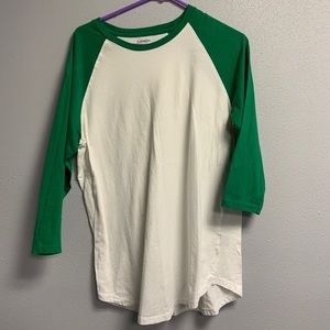 Green and white baseball tee